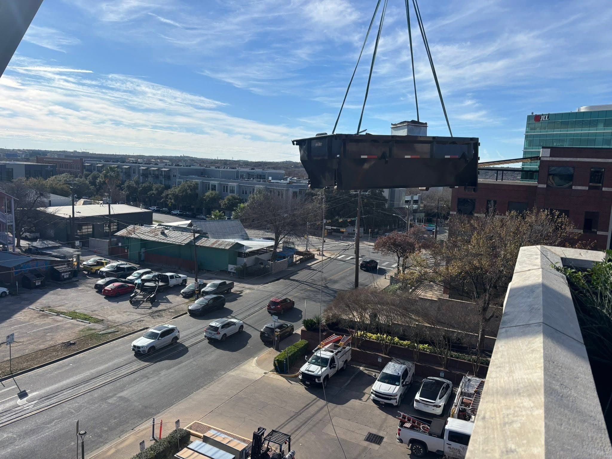 Aerial view of equipment installation work